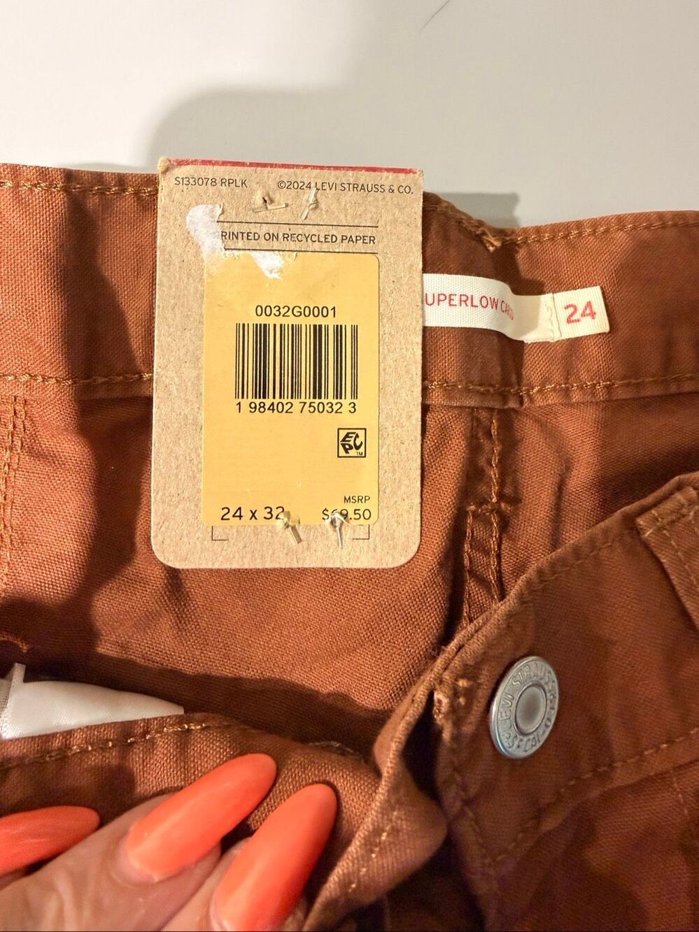 Levi's Super Low Linen Blend Loose-Fit Cargo Jeans Sorrel Horse 24x32 - Picture 4 of 4